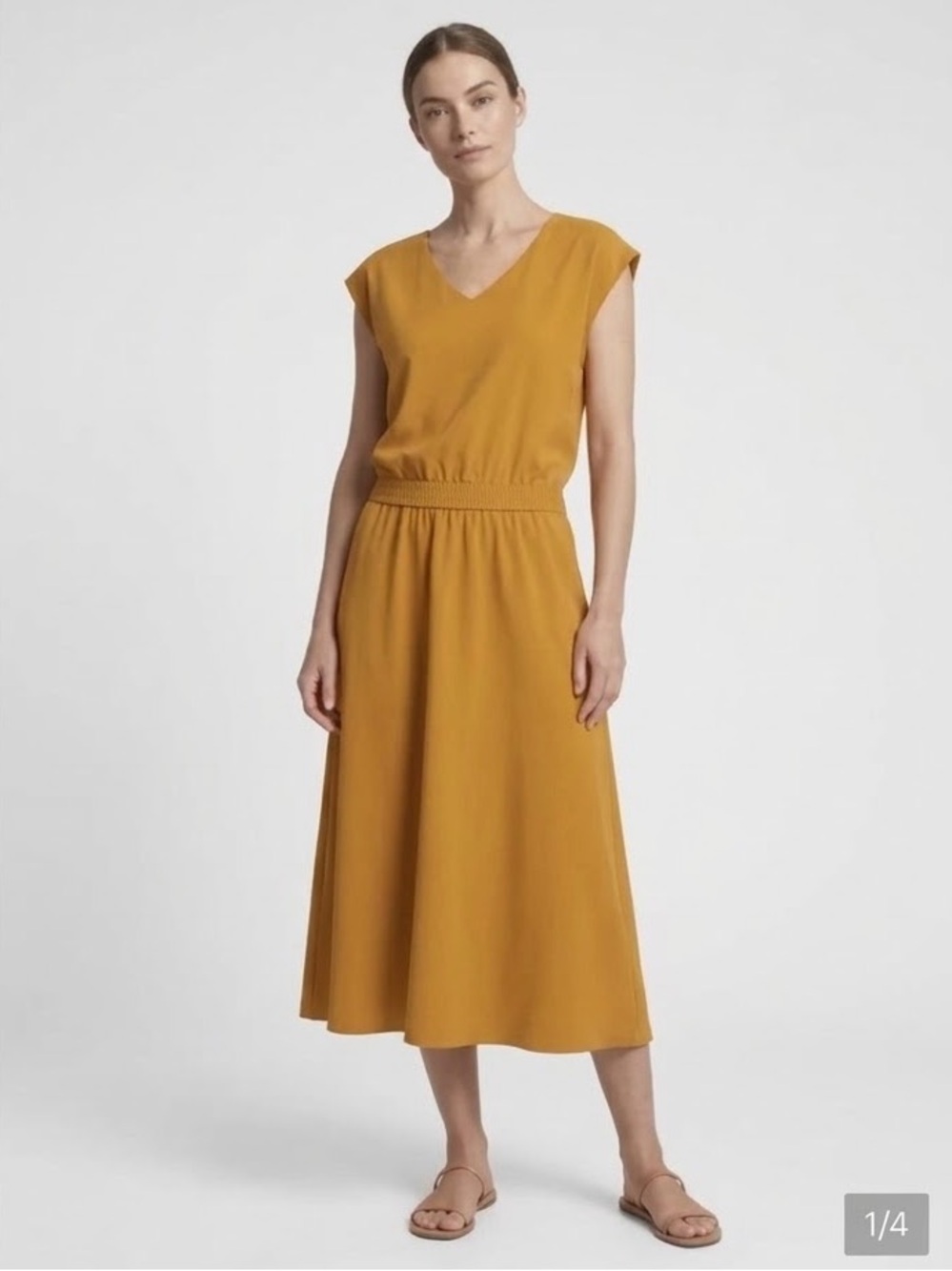 Athleta Mustard Open Back V-Neck Midi Dress Size 2X